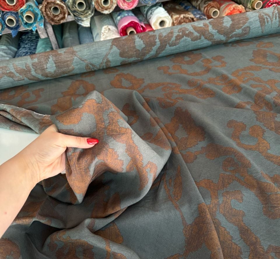 Ayrobin Kumaş (Tensel/Modal Kumaş) Madina Desen Bronz Kahverengi