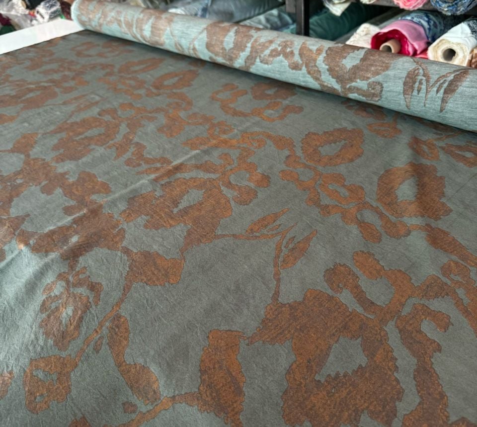 Ayrobin Kumaş (Tensel/Modal Kumaş) Madina Desen Bronz Kahverengi