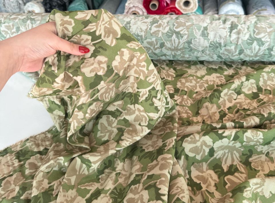 Ayrobin Kumaş (Tensel/Modal Kumaş) Küçük Yeşil Çiçekli