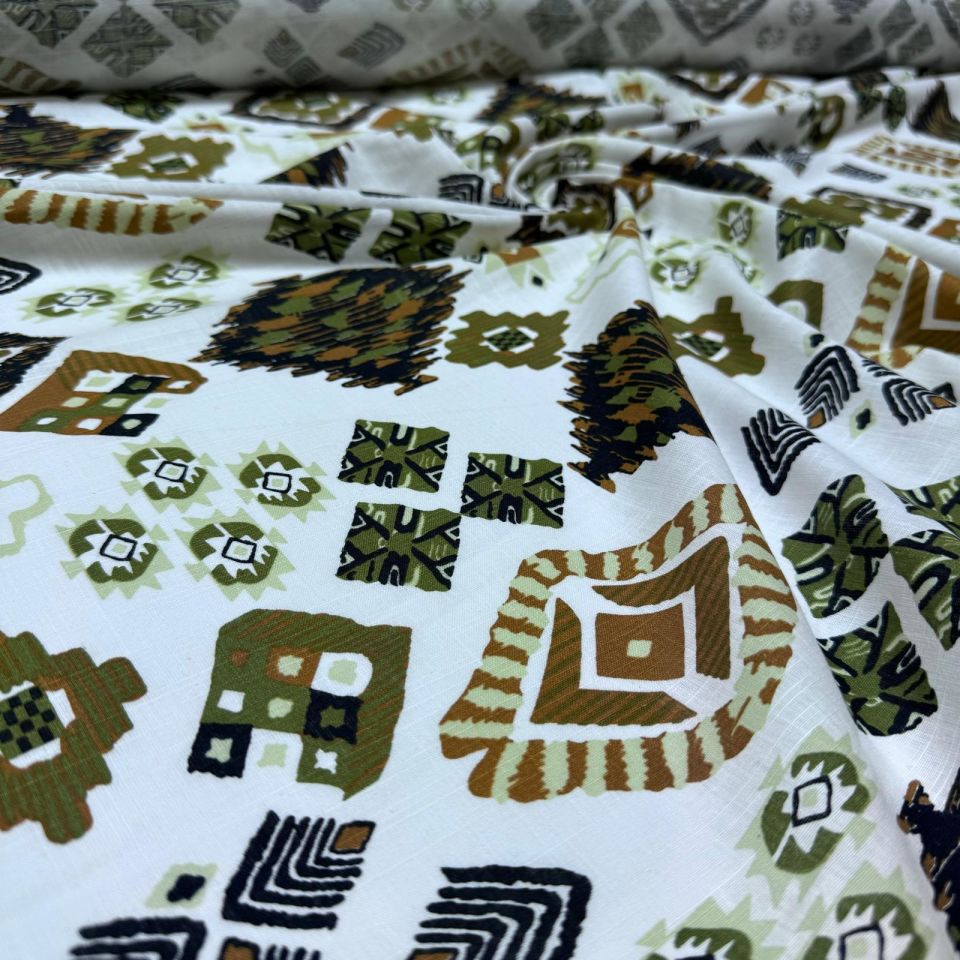 %100 Pamuk Flam Keten Kumaş Kilim Desen Kahverengi