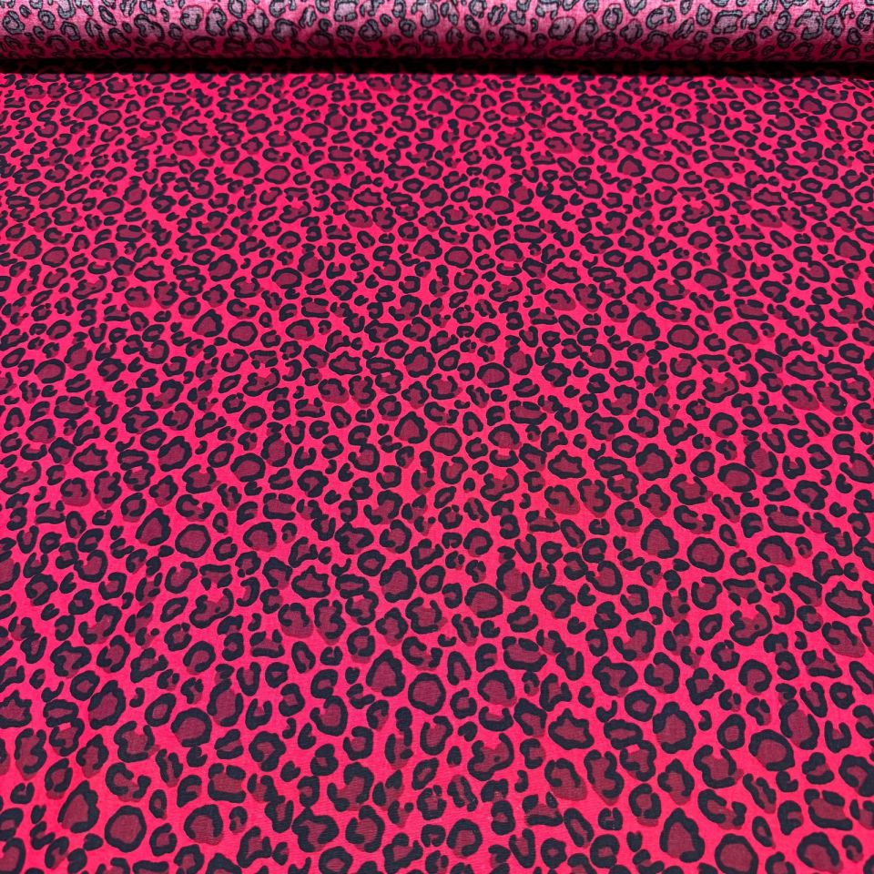 Poplin Kumaş Bordo Leopar Desenli Çift En (En 150 cm)