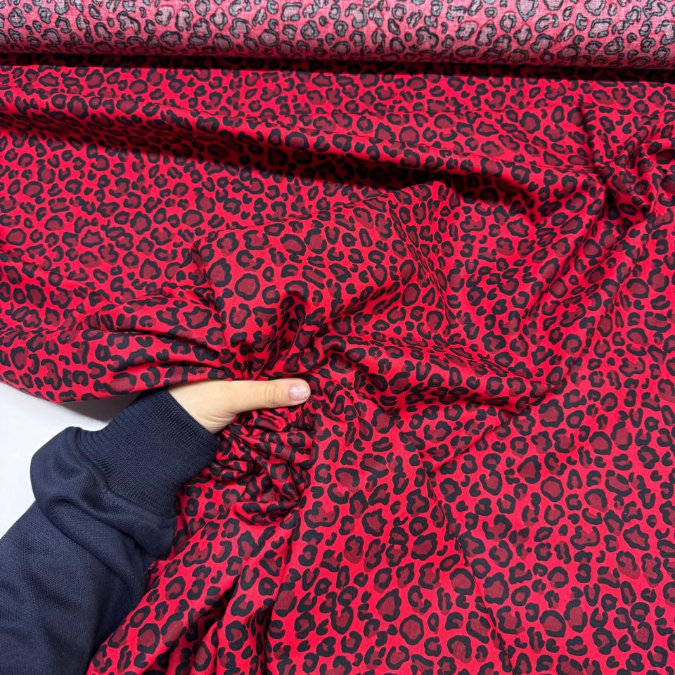 Poplin Kumaş Bordo Leopar Desenli Çift En (En 150 cm)