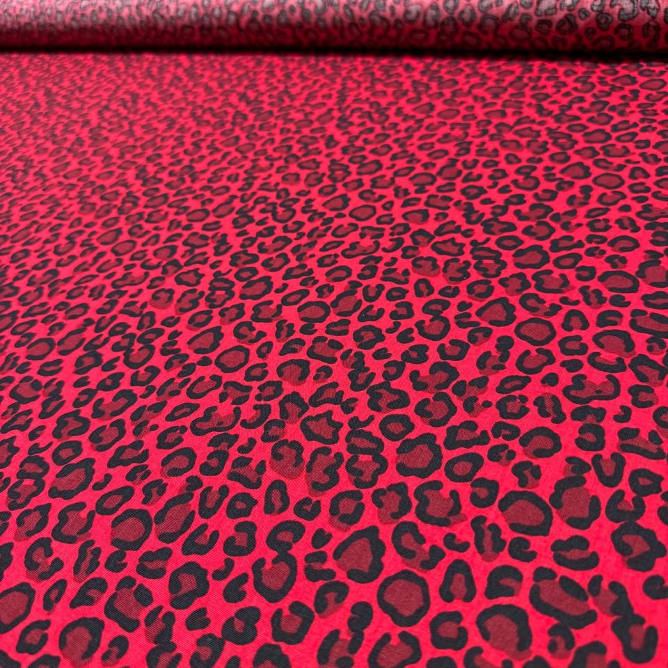 Poplin Kumaş Bordo Leopar Desenli Çift En (En 150 cm)