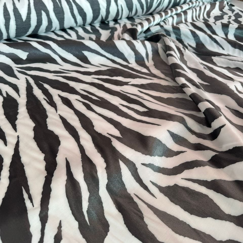 Pamuk Saten Floş Saten Kumaş Zebra Desen Siyah Beyaz Renk Parlak