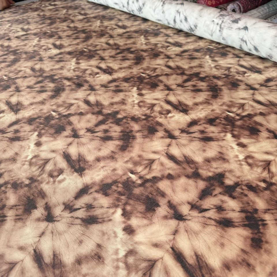 Pamuk Saten Floş Saten Kumaş Desenli Parlak Taba Renk