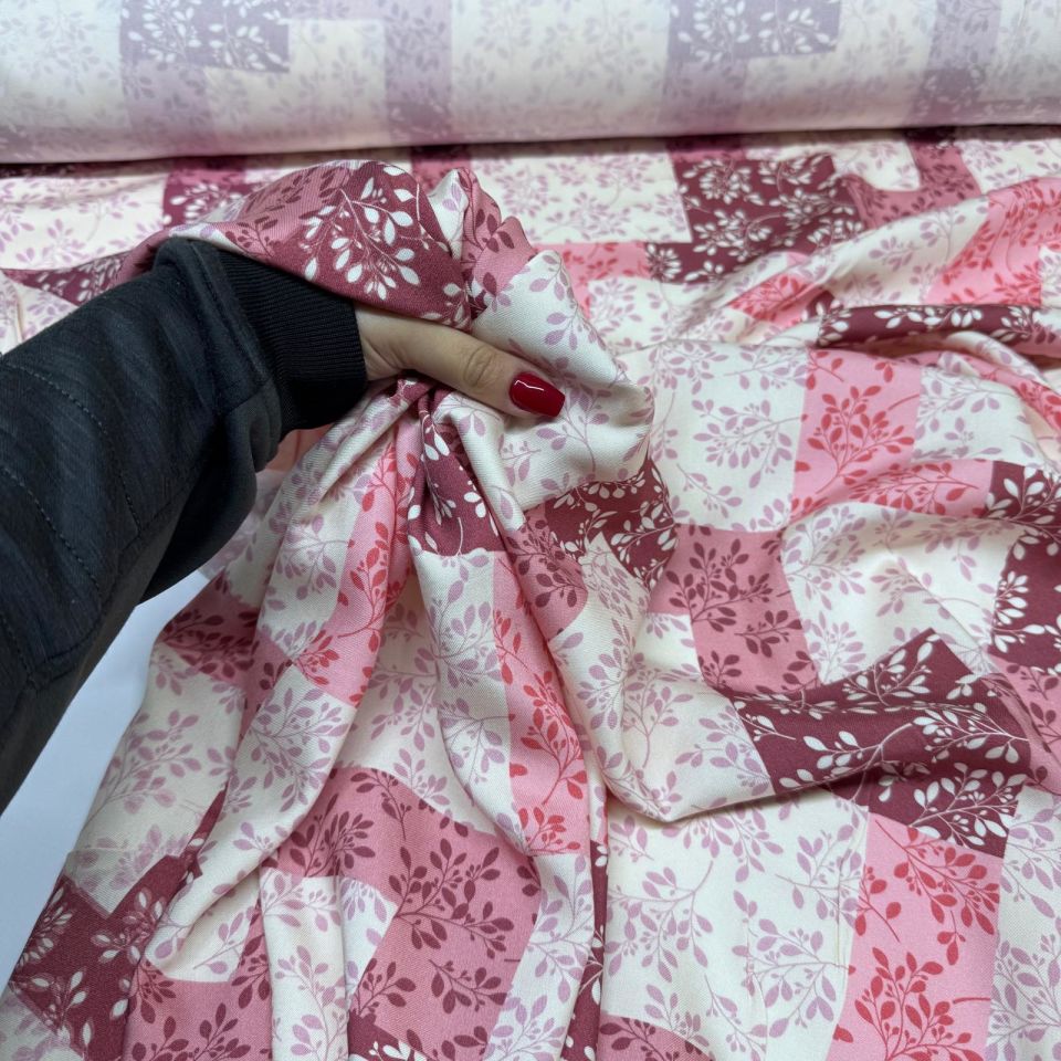 Belmando Viskon Patchwork Desen Pembe Renk %100 Pamuk