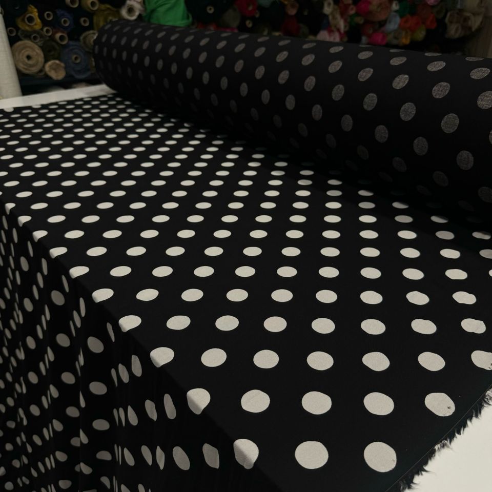 İthal Viskon Kumaş Siyah Beyaz Puantiyeli %100 Pamuk