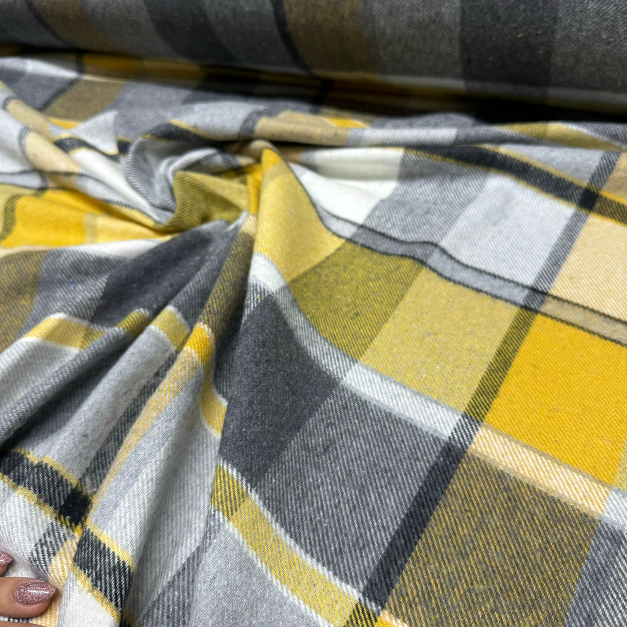 Oduncu Kumaş Ekose Desen Sarı& Gri Renk Çift En