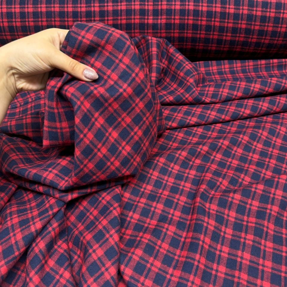 Kaşmir Kumaş Oduncu Desen Ekoseli Bordo Renkli Çift En