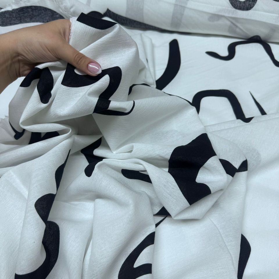 Organik Pamuk Şile Bezi Kumaş %100 Pamuk Siyah Beyaz Desenli