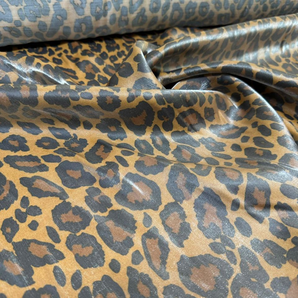Pamuk Saten Floş Saten Kumaş Parlak Leopar Desen