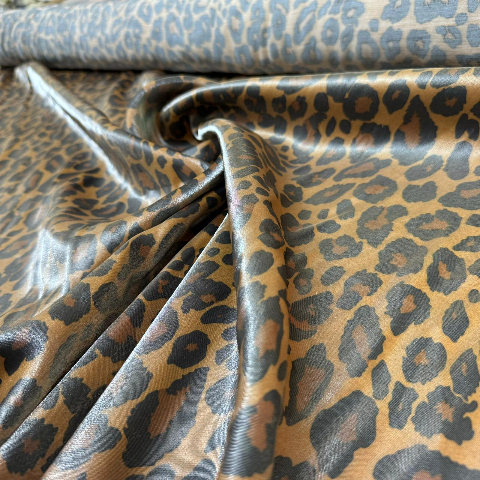 Pamuk Saten Floş Saten Kumaş Parlak Leopar Desen