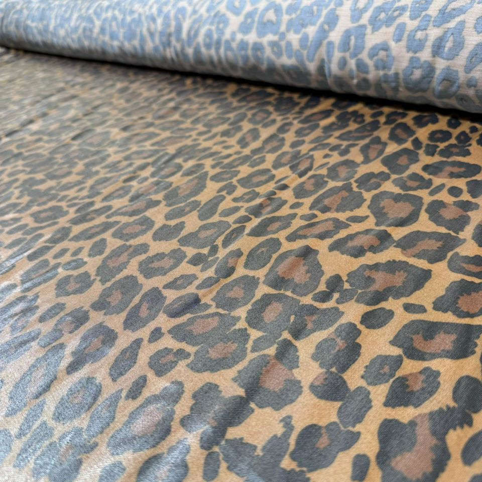 Pamuk Saten Floş Saten Kumaş Parlak Leopar Desen