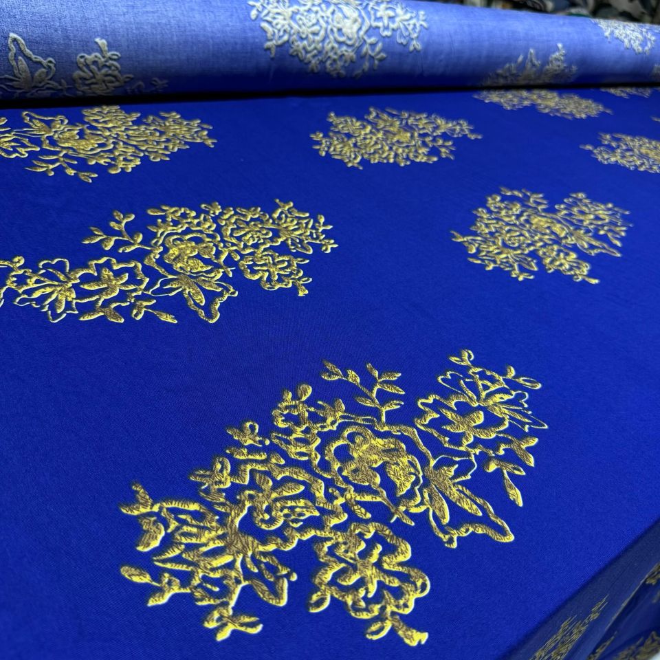 İthal Viskon Kumaş Damask Desen Motifli %100 Pamuk Çift En Lacivert Renk