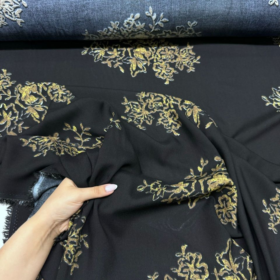 İthal Viskon Kumaş Damask Desen Motifli %100 Pamuk Çift En Siyah Renk