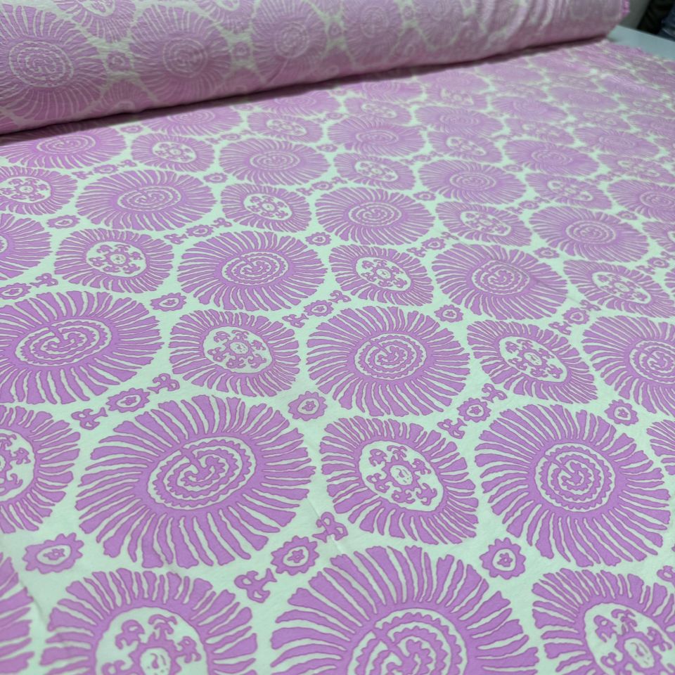 Ayrobin Kumaş Damask Desenli Yuvarlak Motifli En 150 cm Etnik Desen Pembe Renk