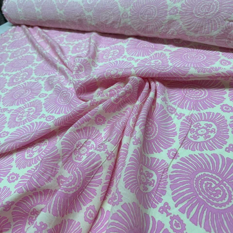 Ayrobin Kumaş Damask Desenli Yuvarlak Motifli En 150 cm Etnik Desen Pembe Renk