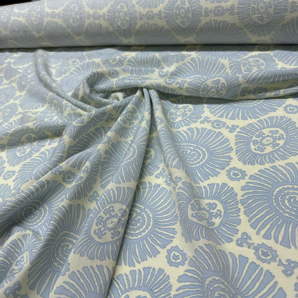 Ayrobin Kumaş Damask Desenli Yuvarlak Motifli En 150 cm Etnik Desen Mavi Renk