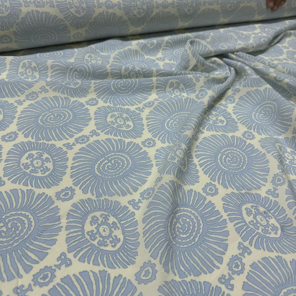 Ayrobin Kumaş Damask Desenli Yuvarlak Motifli En 150 cm Etnik Desen Mavi Renk