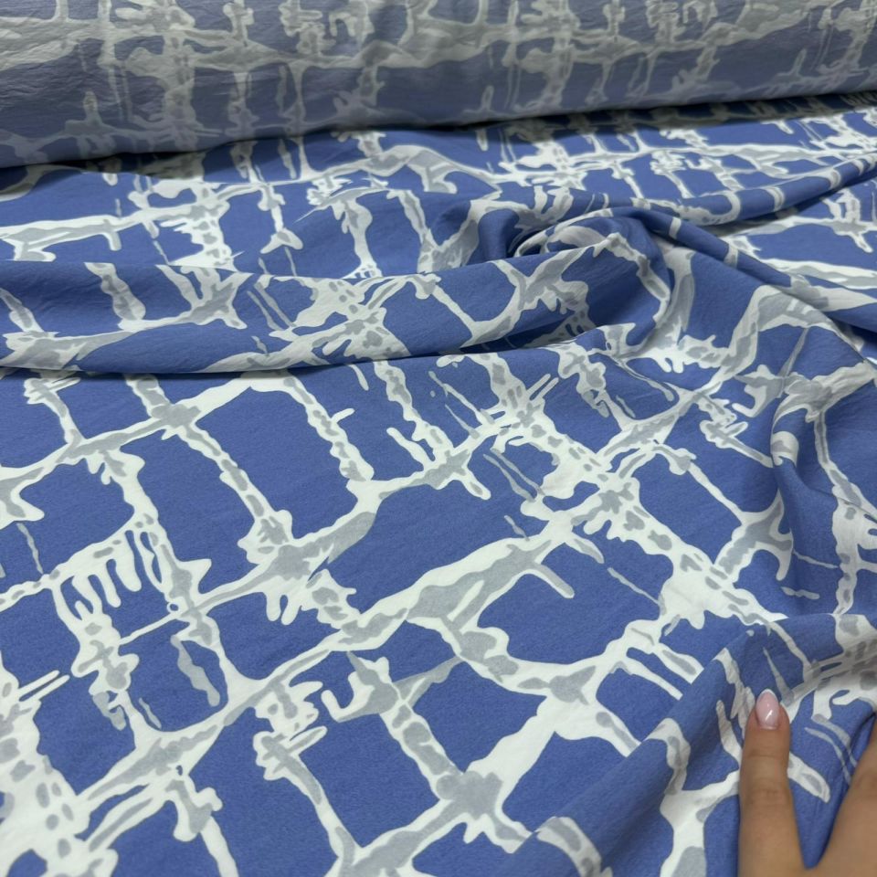 Ayrobin Kumaş Modal Çift En Çok Desenli Kare Batik Koyu Mavi Renk