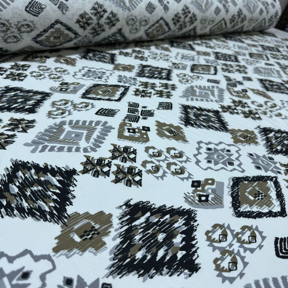Flam Keten Kumaş %100 Pamuk Geometrik Desenli Çift En