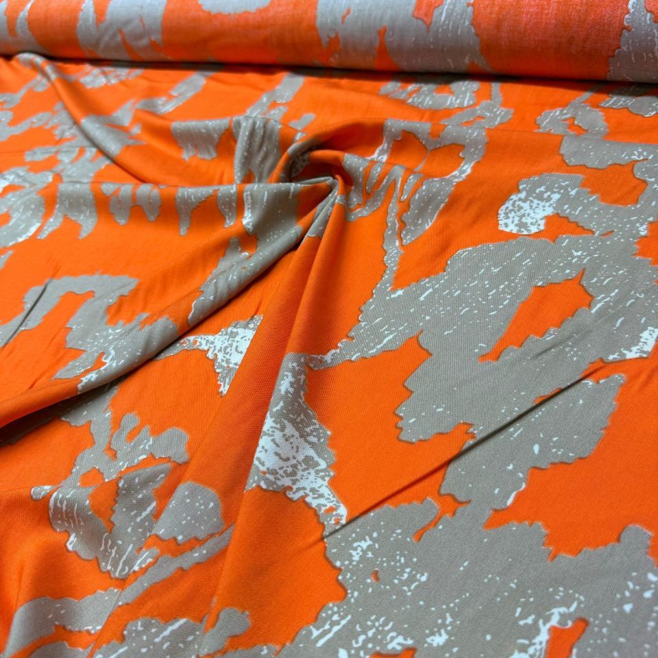 İthal Viskon Kumaş %100 Pamuk Turuncu Renk Desenli