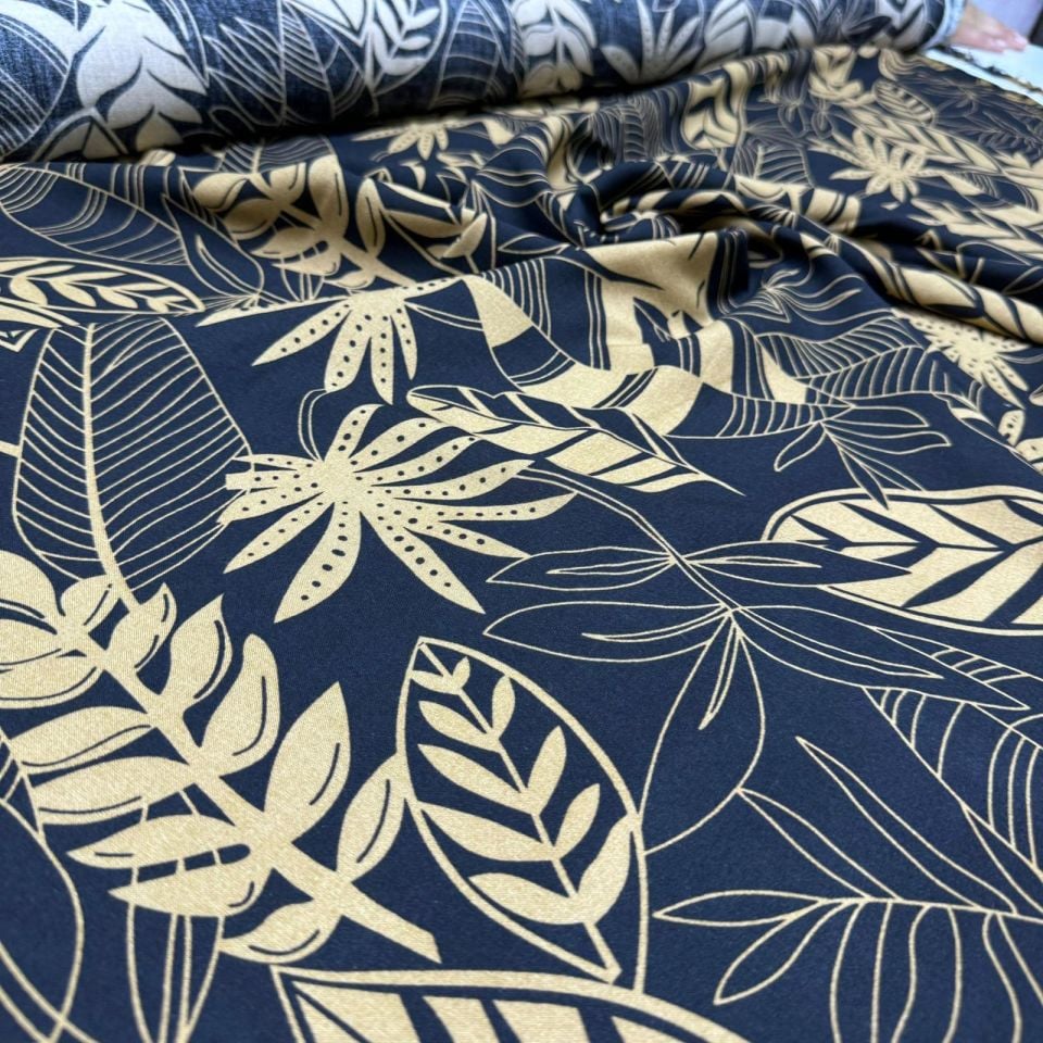 İthal Viskon Kumaş %100 Pamuk Yaprak Desenli Taba Renk