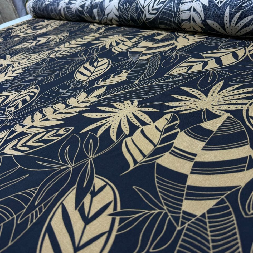 İthal Viskon Kumaş %100 Pamuk Yaprak Desenli Taba Renk