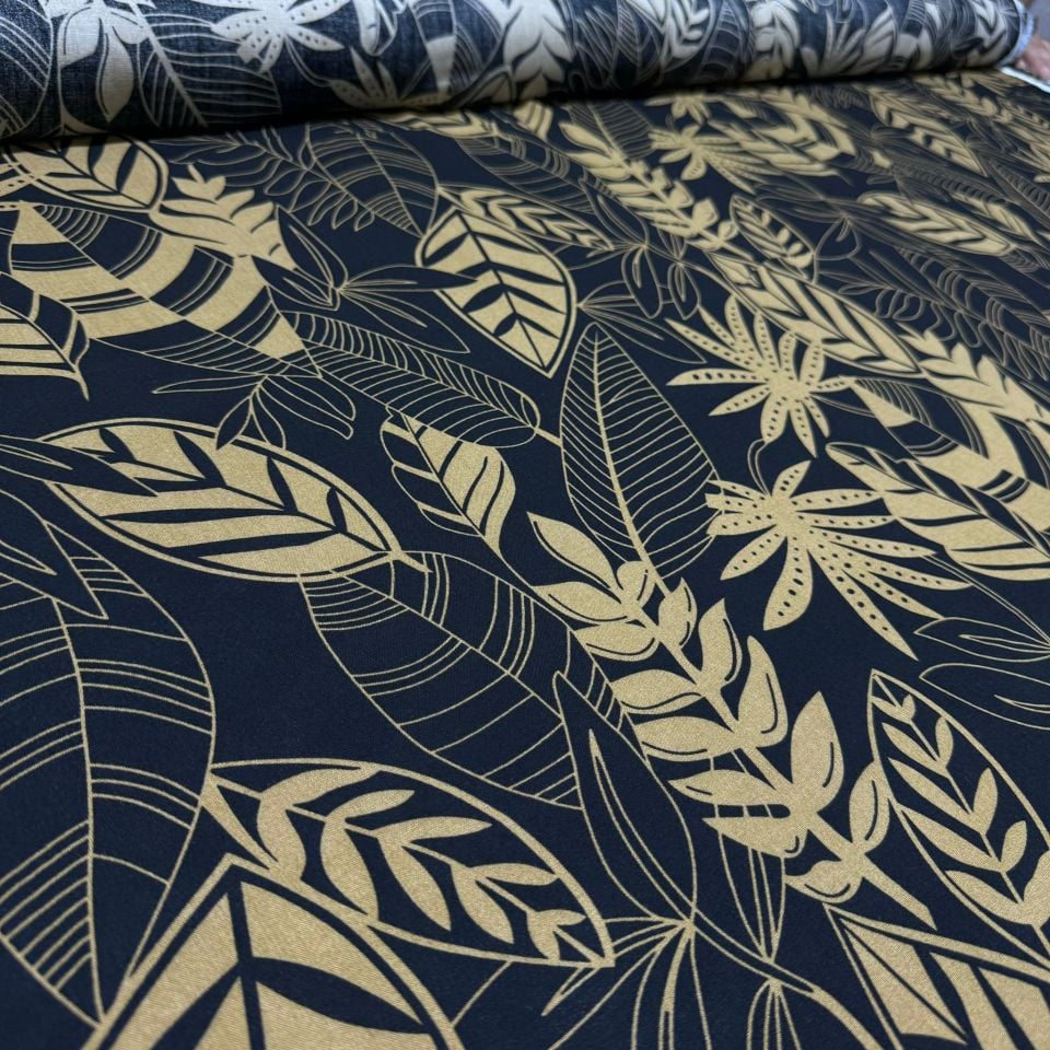 İthal Viskon Kumaş %100 Pamuk Yaprak Desenli Taba Renk