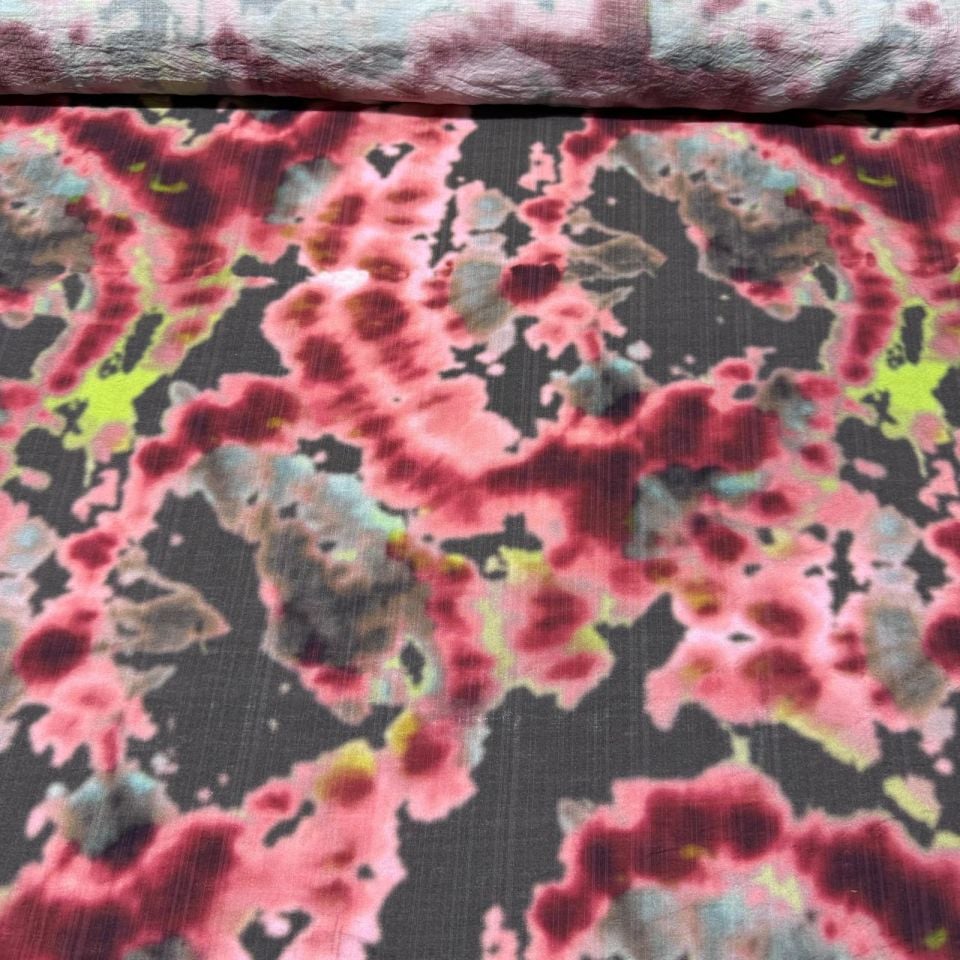 İpek Bambu Şifon Kumaş Batik Desenli Çift En Bordo Renk
