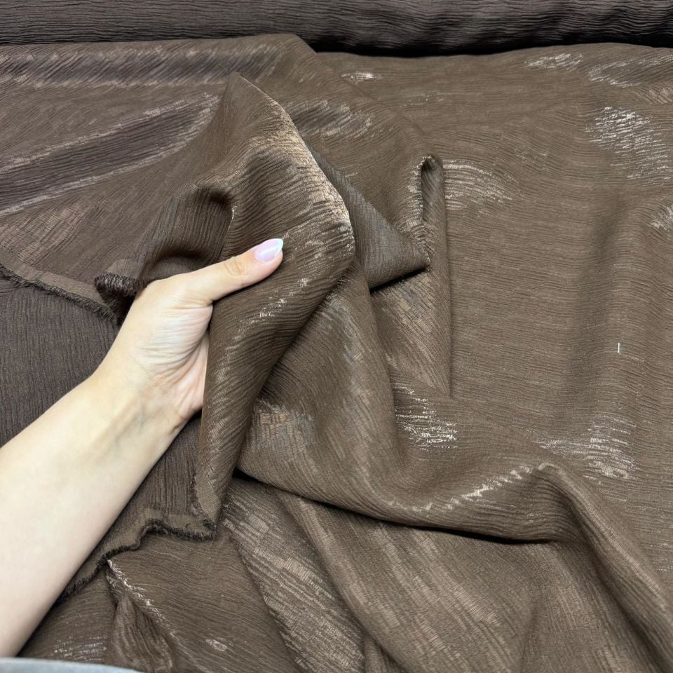 Parlak Krinkıl Kumaş Çift En Işıltılı Kahverengi