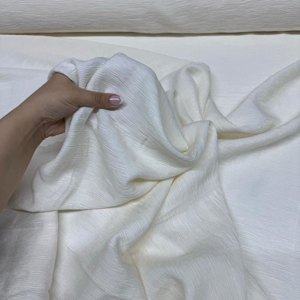Parlak Krinkıl Kumaş Çift En Işıltılı Ekru Renk