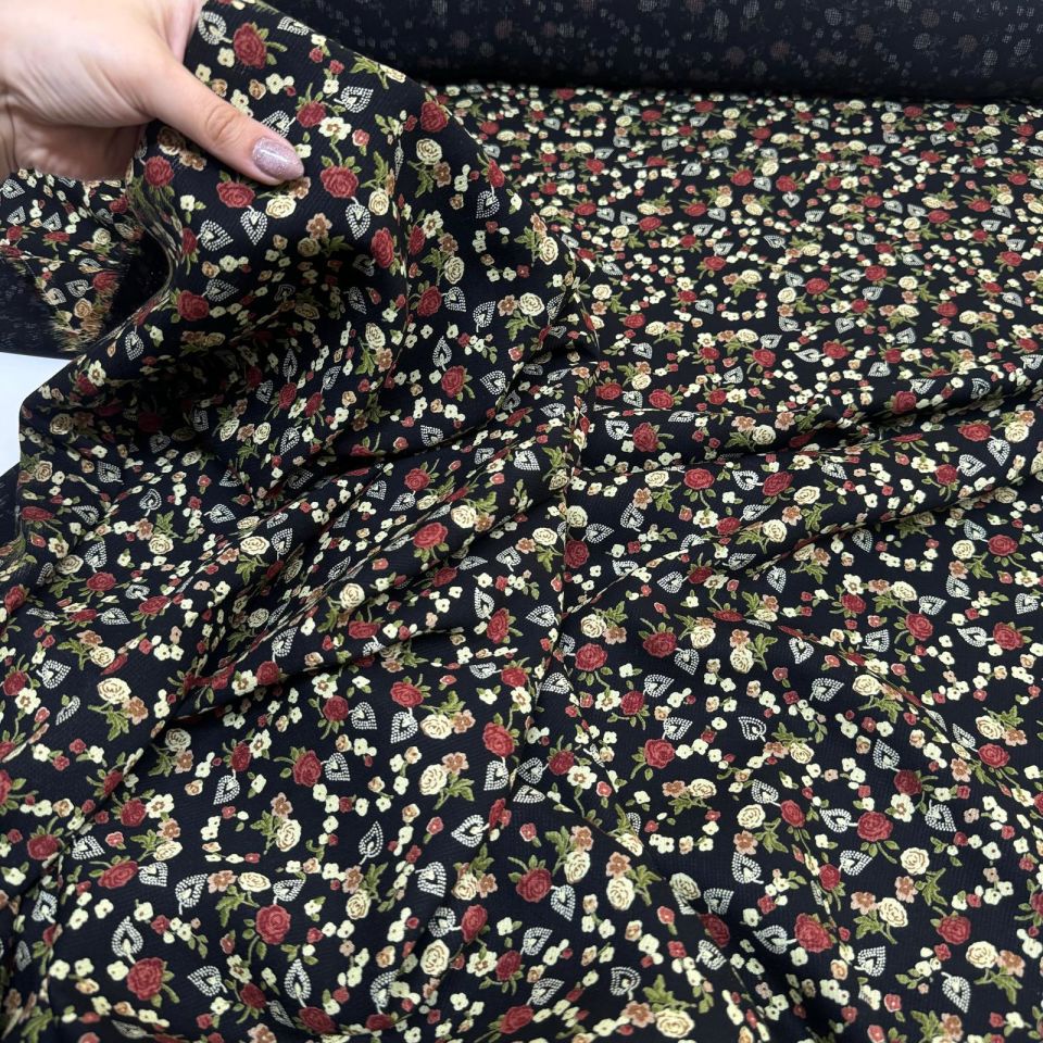 Fitilli Kord Empirme Viskon Kumaş En 180 cm Kiremit Çiçek Desenli