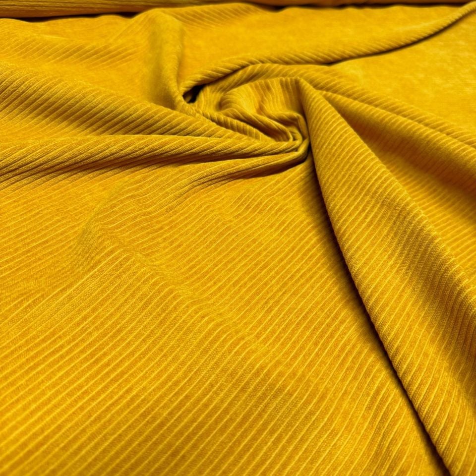 İtalyan Fitilli Kadife Kumaş Çift En Hardal Renk
