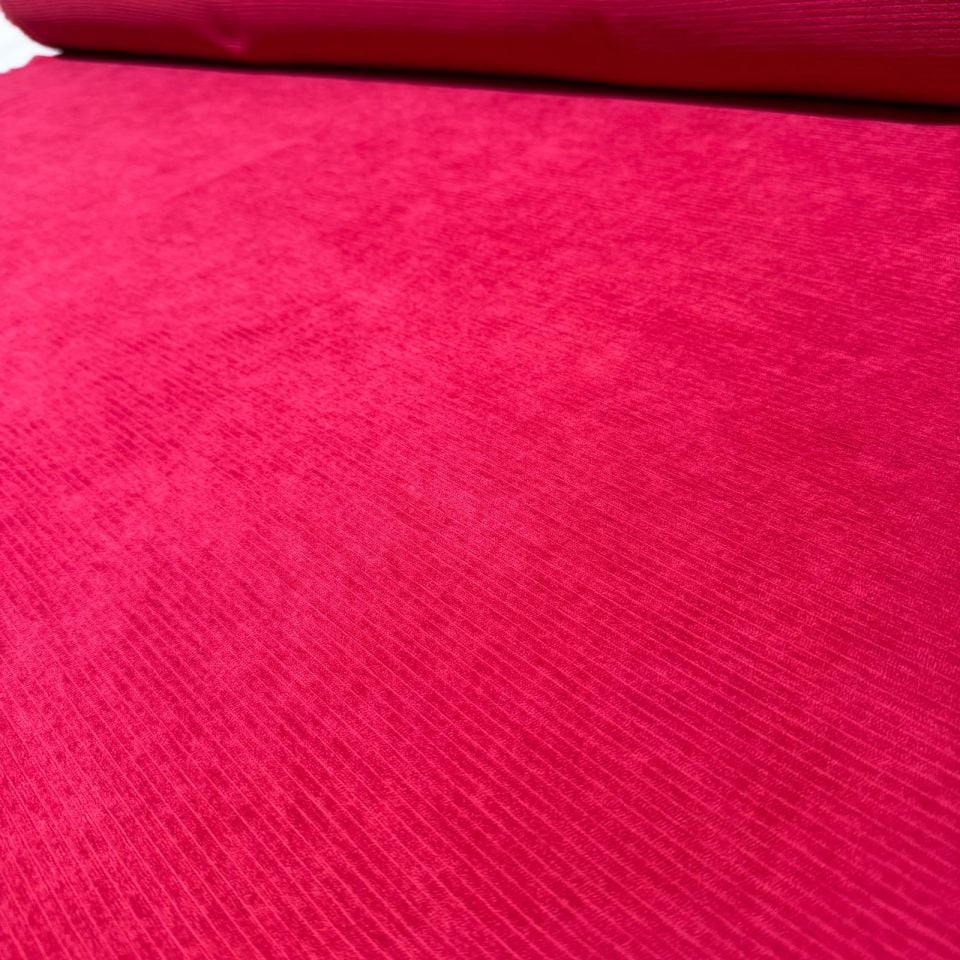 İtalyan Fitilli Kadife Kumaş Çift En Kırmızı