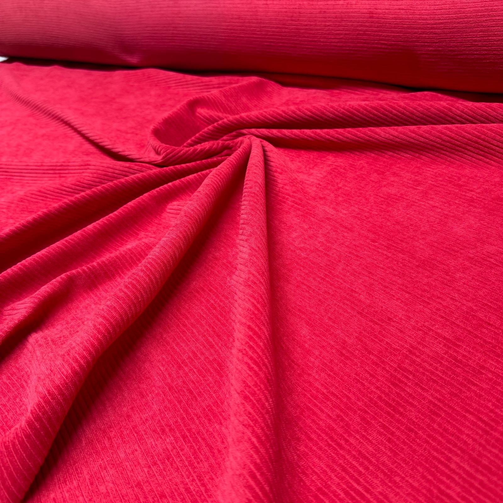 İtalyan Fitilli Kadife Kumaş Çift En Kırmızı