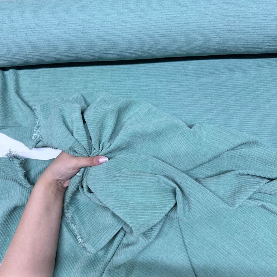 İtalyan Fitilli Kadife Kumaş Çift En Su Yeşili