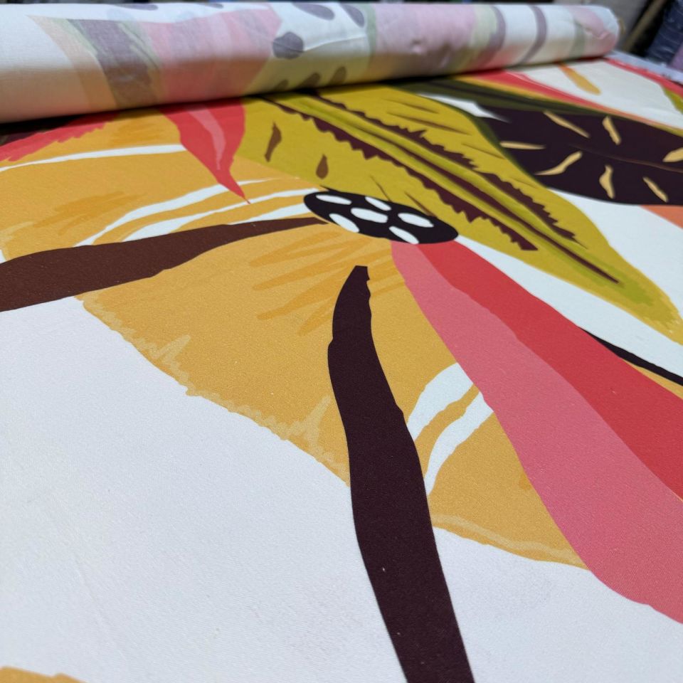 Organik Pamuk Şile Bezi Kumaş %100 Pamuk Yaprak Çiçek Desenli Hardal Çok Renkli