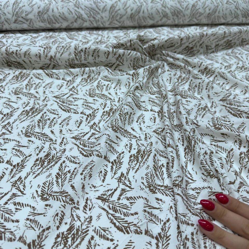 Poplin Kumaş En 150 cm Kahverengi Yaprak Desenli