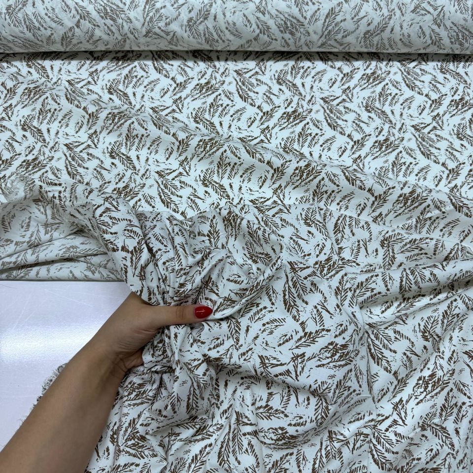 Poplin Kumaş En 150 cm Kahverengi Yaprak Desenli