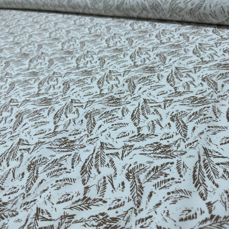 Poplin Kumaş En 150 cm Kahverengi Yaprak Desenli