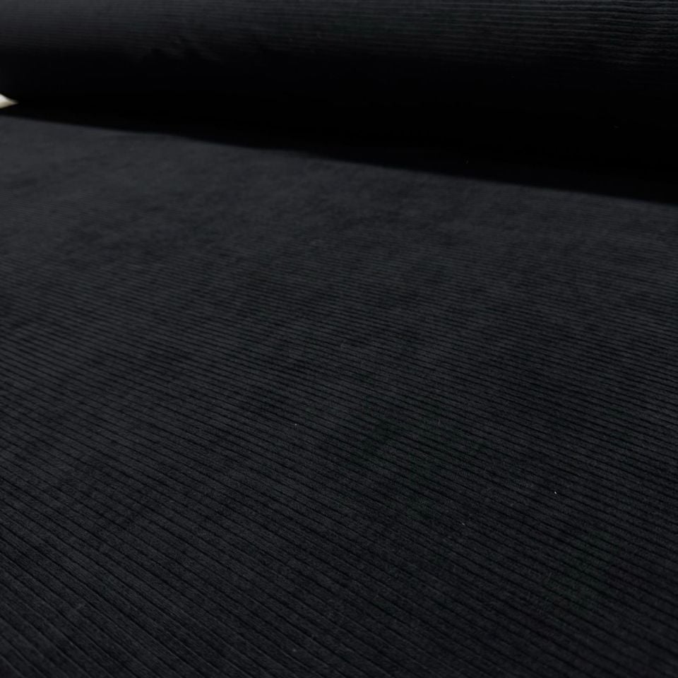 İtalyan Fitilli Kadife Kumaş Çift En Siyah