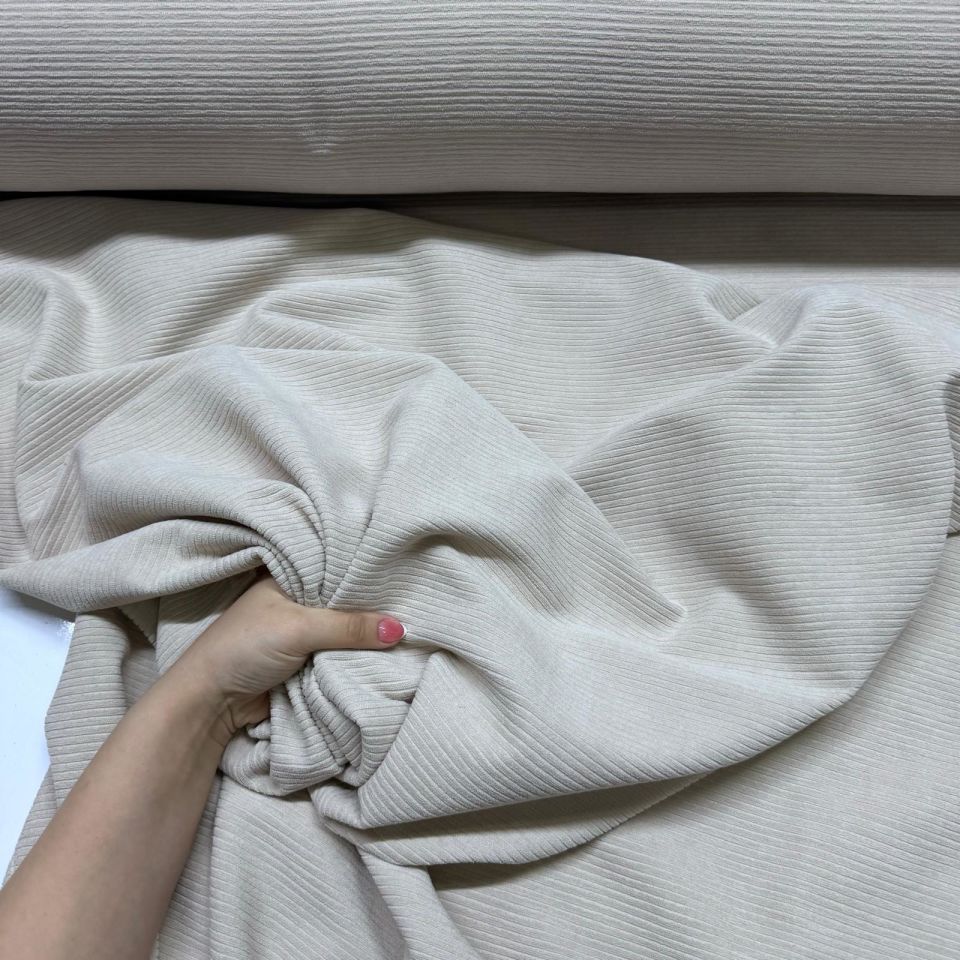 İtalyan Fitilli Kadife Kumaş Çift En Ekru