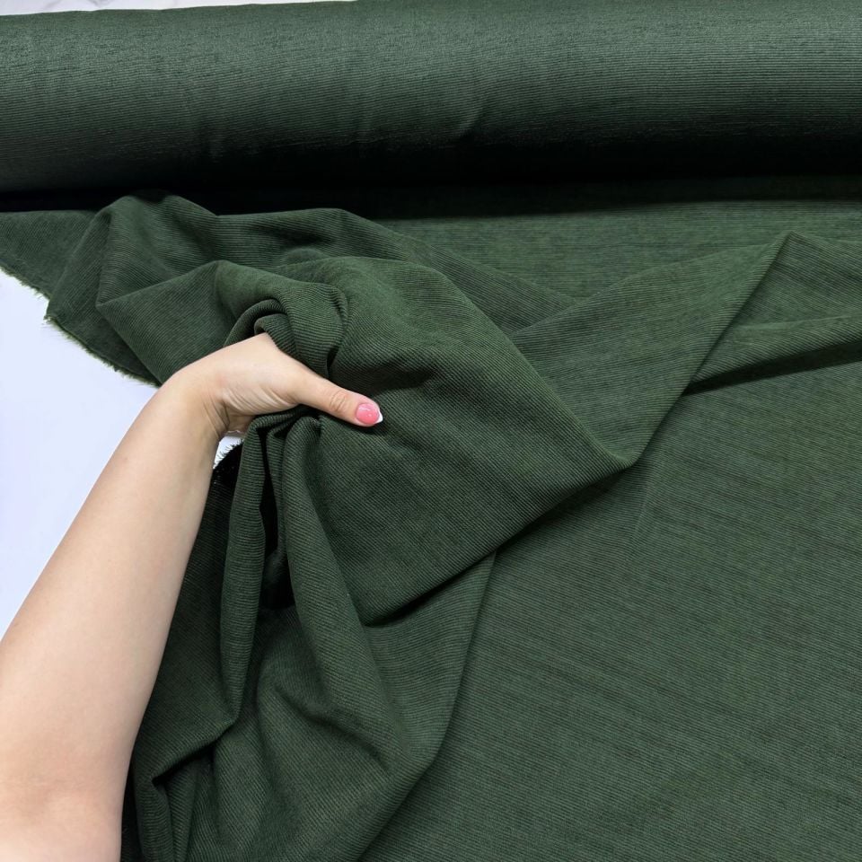 İtalyan Fitilli Kadife Kumaş Çift En Koyu Yeşil