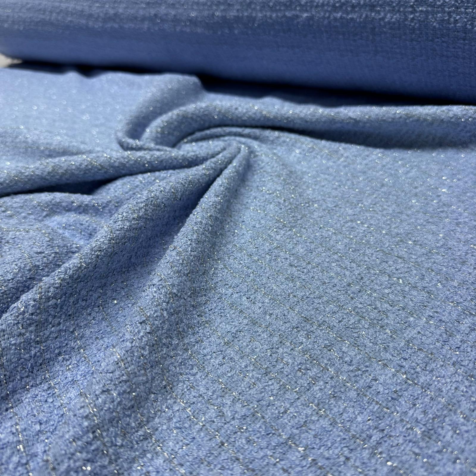 Tüvit Şanel Kumaş Buklet Çift En Bebe Mavi Simli Çizgili Desen