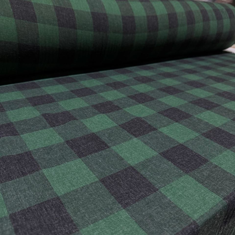 Yün Viskon Kumaş Çift En %100 Pamuk Kareli Yeşil & Siyah Renk