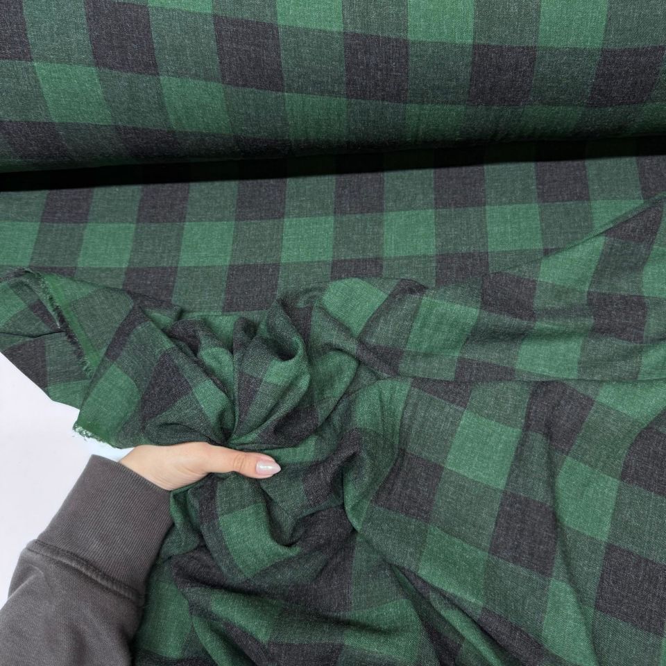 Yün Viskon Kumaş Çift En %100 Pamuk Kareli Yeşil & Siyah Renk