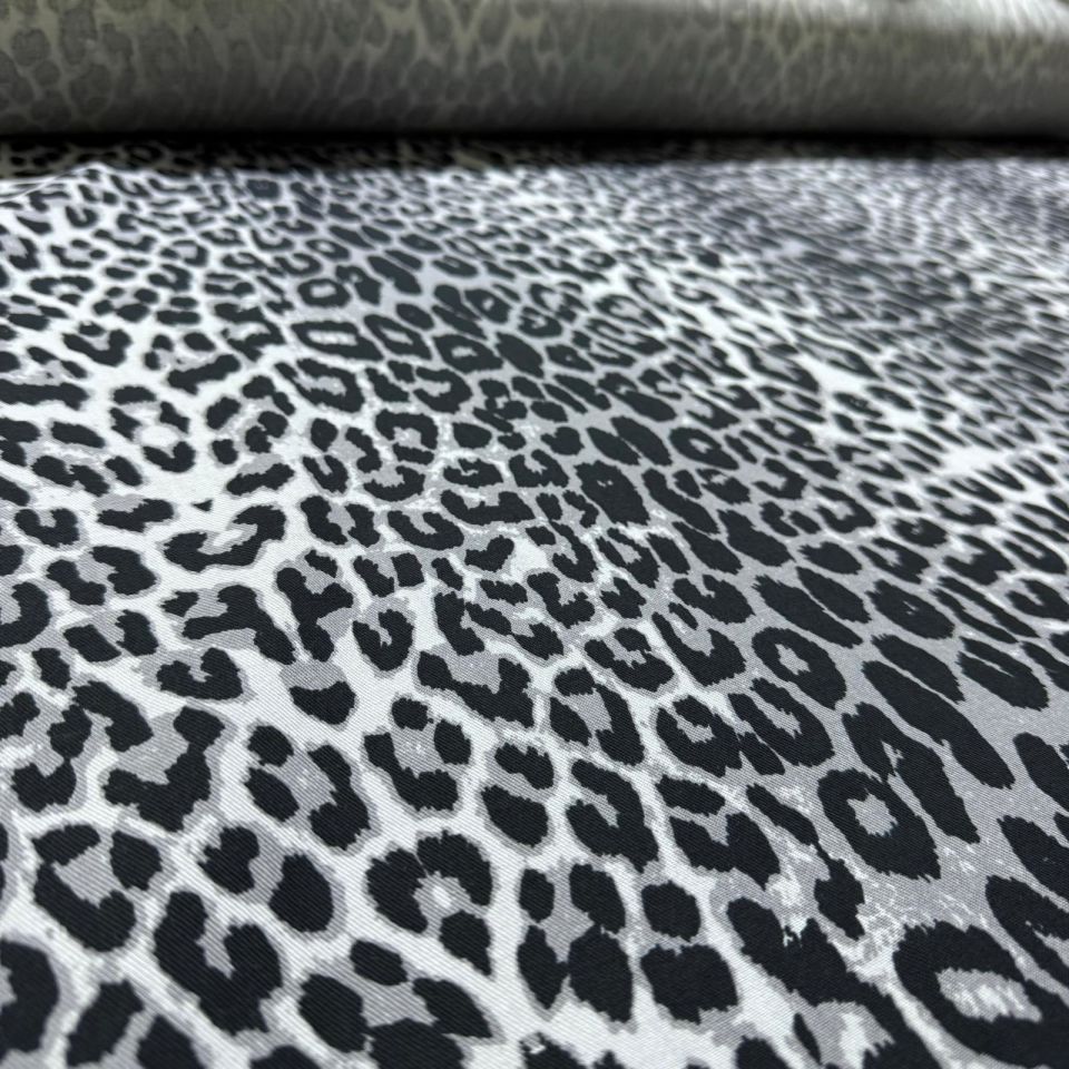 Gabardin Kumaş %100 Pamuk Leopar Desenli Çift En Gri Antrasit Renk