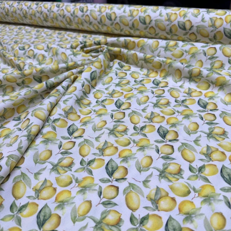 Belmando Kumaş Çift En Limon Desenli Sarı Renkli