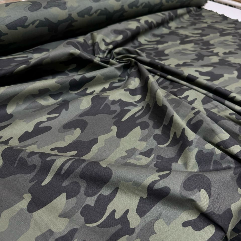 Poplin Kumaş Enine Likralı Çift En Kamuflaj Desen